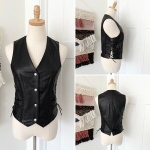 FIRST MFG Co Trinity Women’s Motorcycle Western Style Leather Vest Black Sz XS